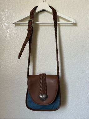 Vintage Adrienne Gail Western Denim & Faux Leather Heart Crossbody Bag
